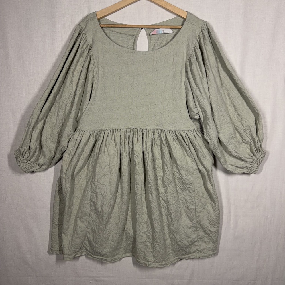 FP Beach Babydoll Shirt Womens M Crinkle Elasticized Balloon Sleeve Cottagecore